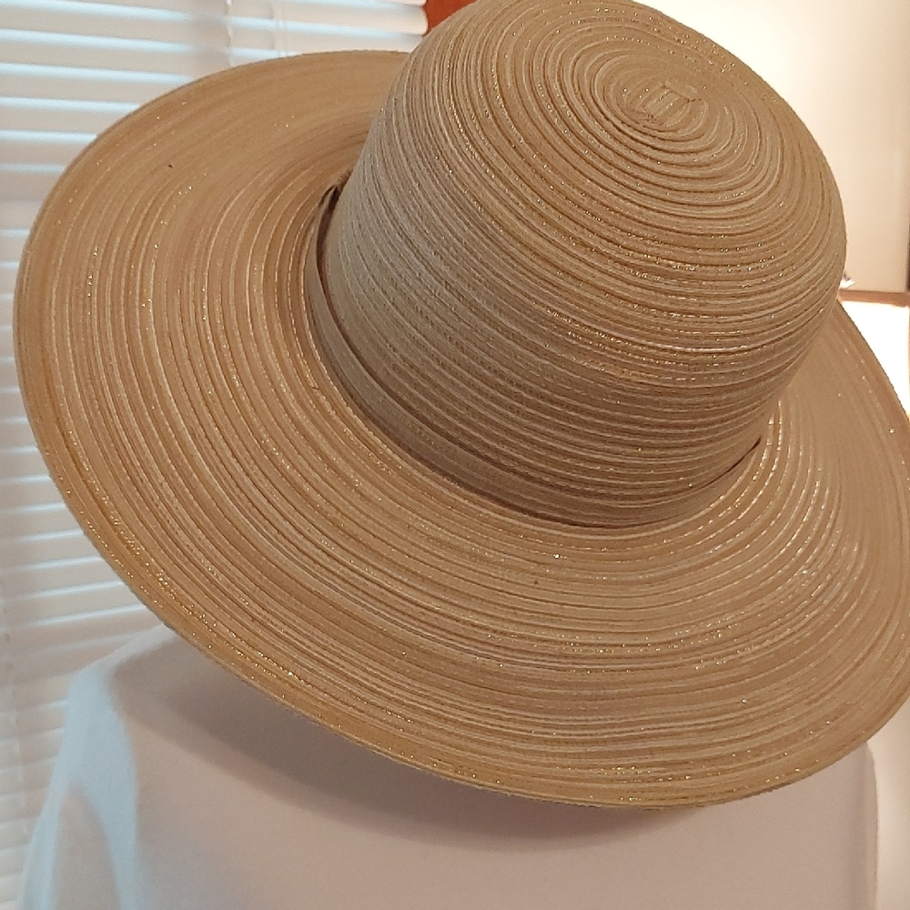 Nine West Shimmering Beige Wide-Brim Hat